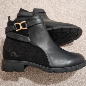 Dior Black Leather & Suede Buckle Ankle Booties